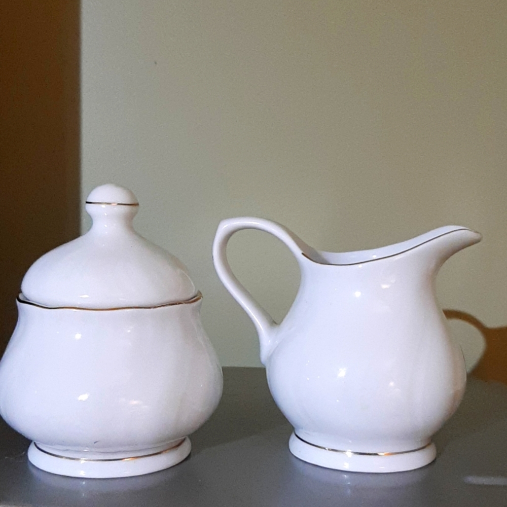Vintage cream and sugar gold trim